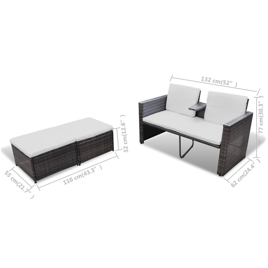 4-tlg. Garten-Lounge-Set mit Auflagen Poly Rattan Braun