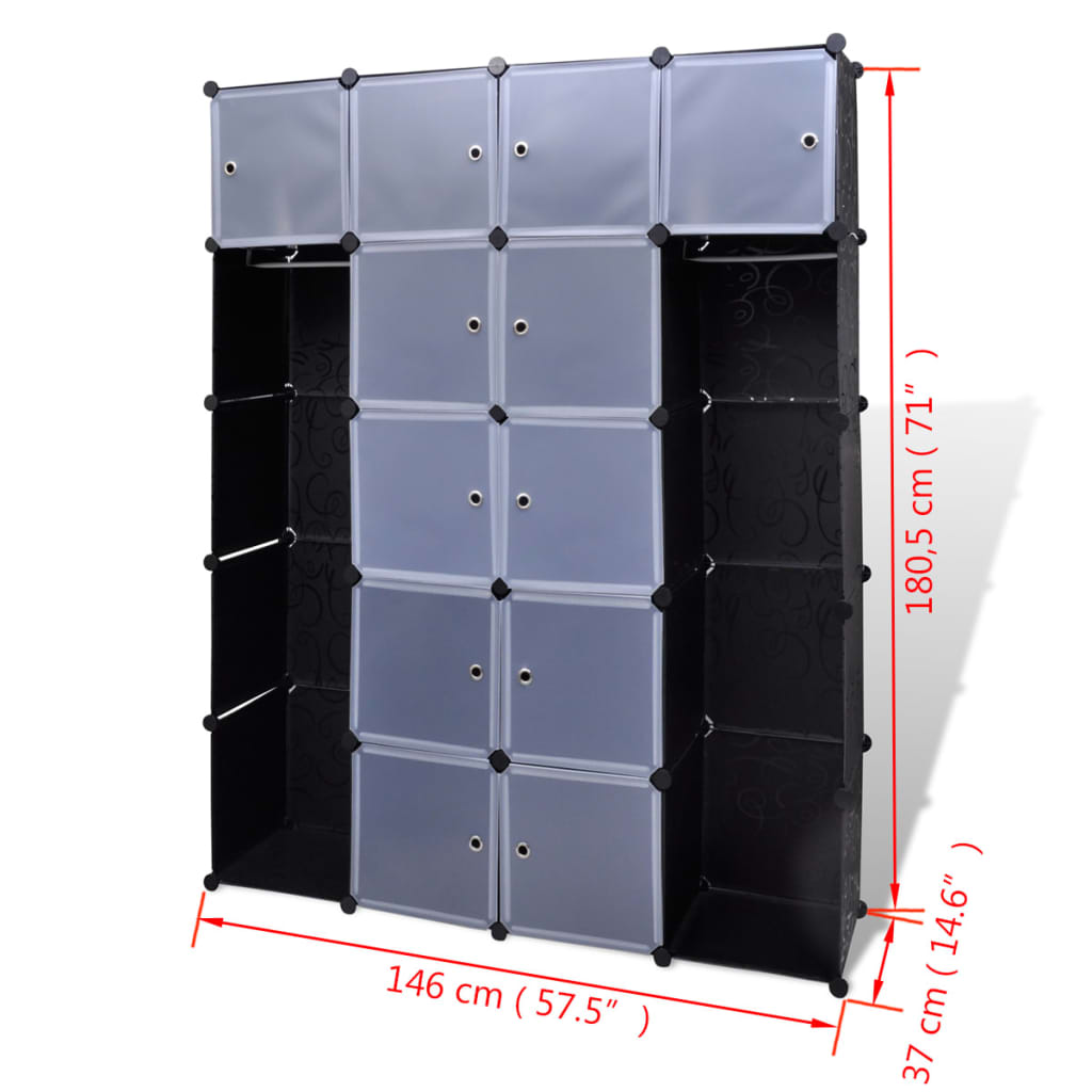 240499 vidaXL Modular Cabinet with 14 Compartments Black and White 37 x 146 x 180,5 cm
