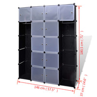 Thumbnail for 240499 vidaXL Modular Cabinet with 14 Compartments Black and White 37 x 146 x 180,5 cm