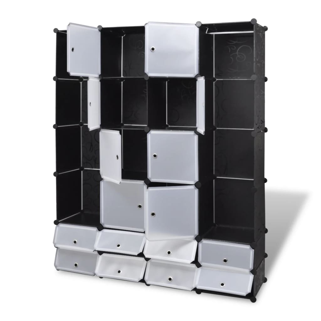 240501 vidaXL Modular Cabinet with 18 Compartments Black and White 37 x 146 x 180,5 cm