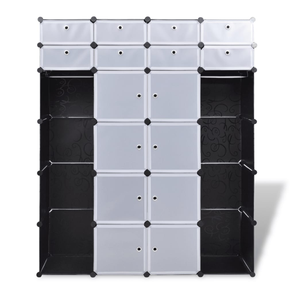 240501 vidaXL Modular Cabinet with 18 Compartments Black and White 37 x 146 x 180,5 cm