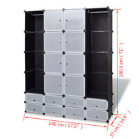 Thumbnail for 240501 vidaXL Modular Cabinet with 18 Compartments Black and White 37 x 146 x 180,5 cm