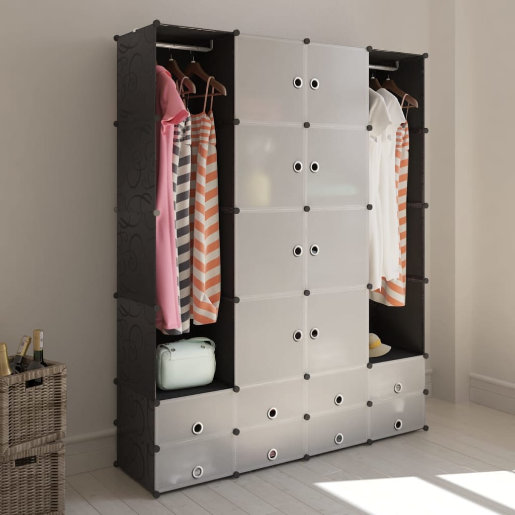 240501 vidaXL Modular Cabinet with 18 Compartments Black and White 37 x 146 x 180,5 cm
