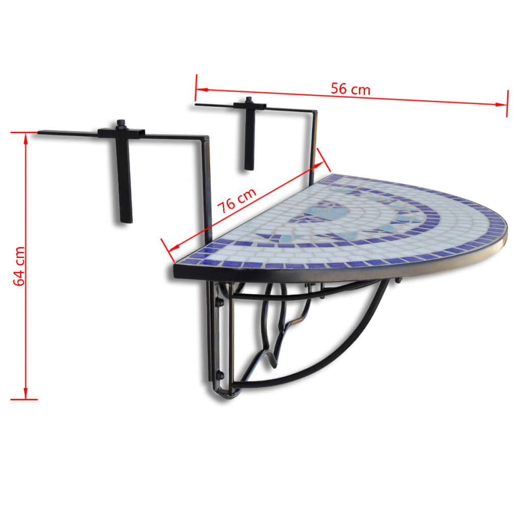 Balkonhängetisch Blau und Weiß Mosaik