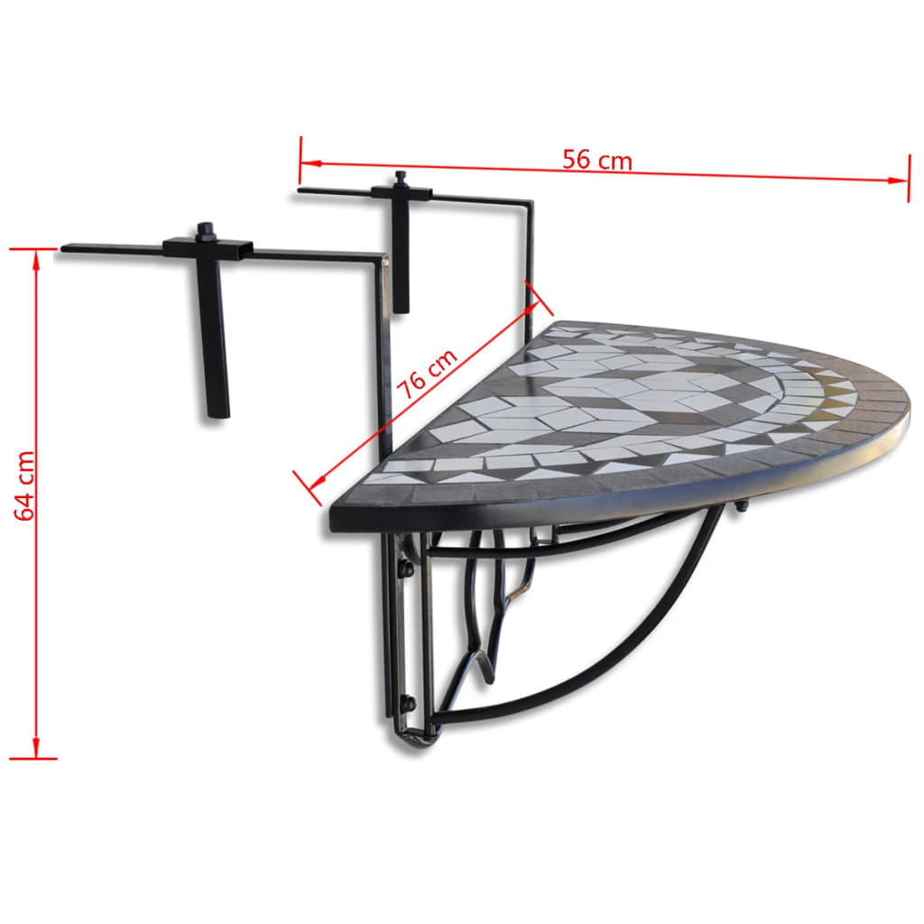 Balkonhängetisch Schwarz und Weiß Mosaik