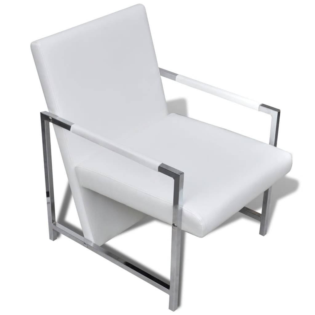 Sessel 2 Stk. Verchromtes Gestell Weiß Kunstleder