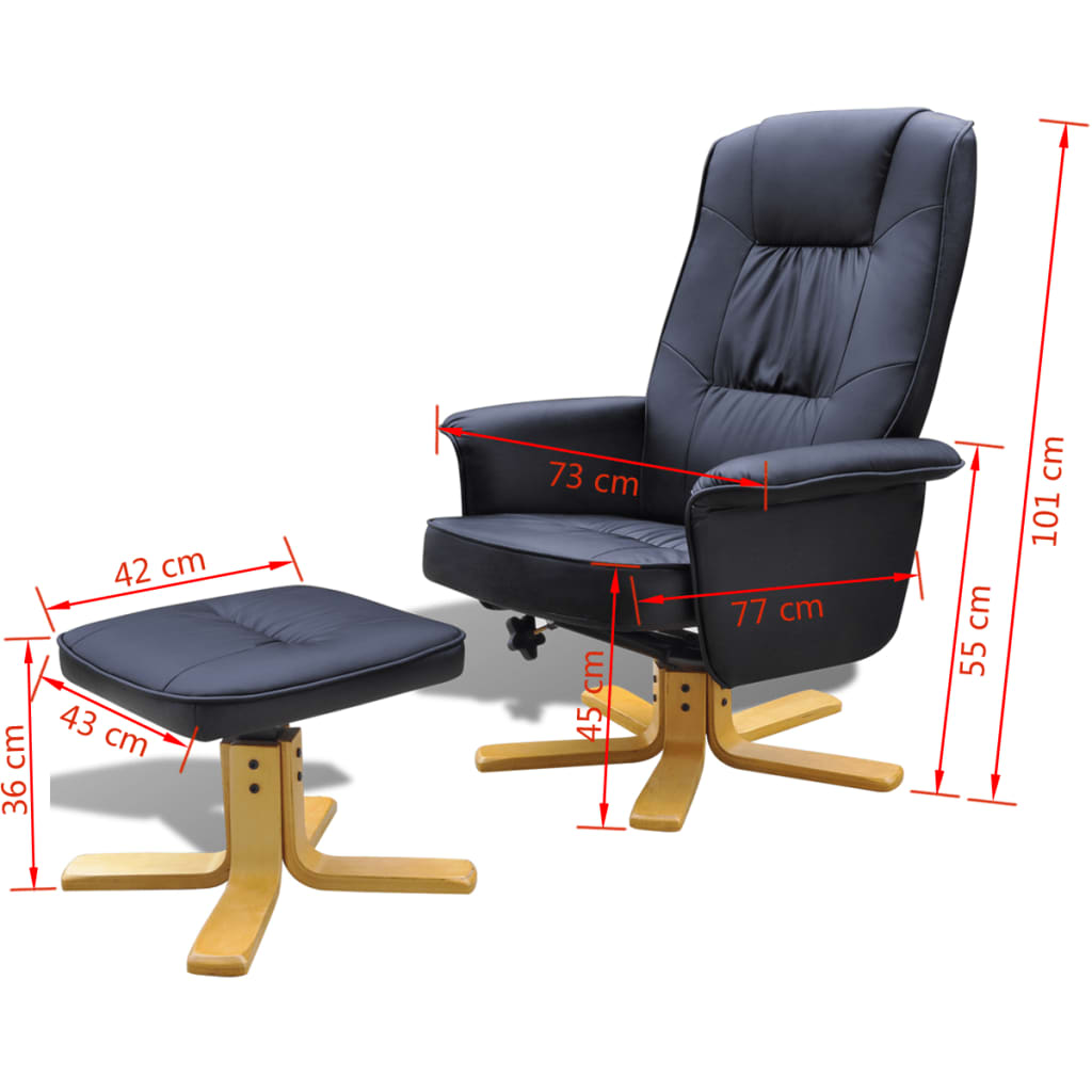 Sessel mit Fußhocker Schwarz Kunstleder