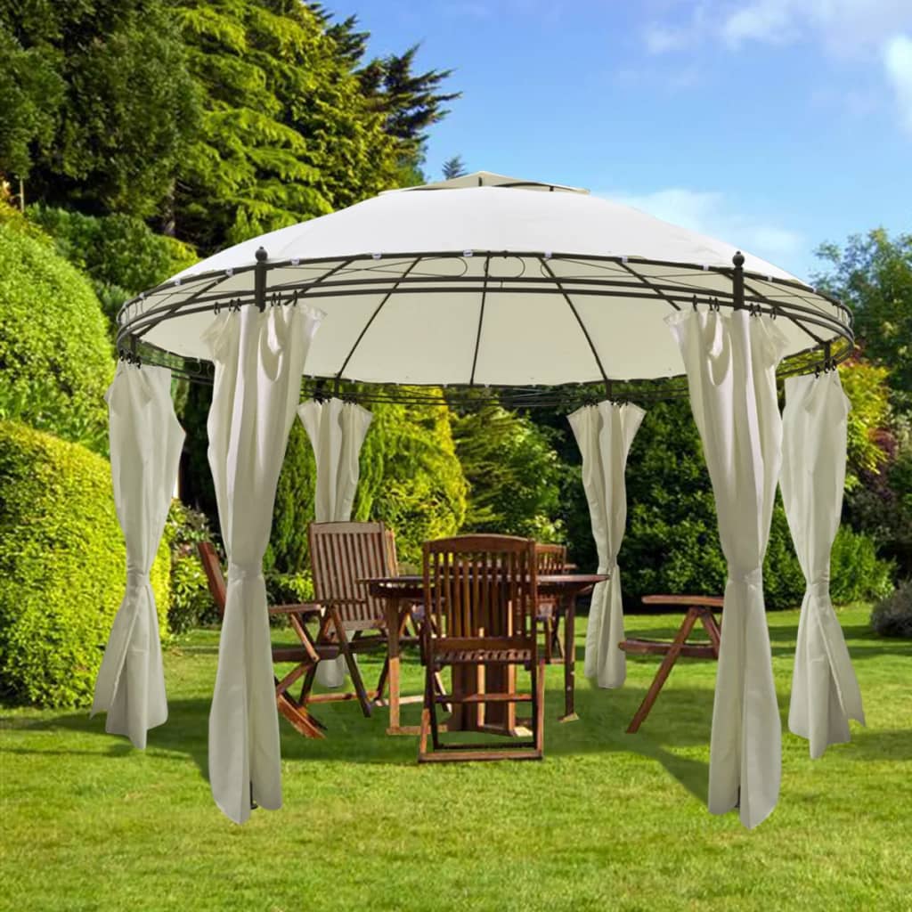 Runder Gartenpavillion mit Vorhängen 3,5x2,7 m