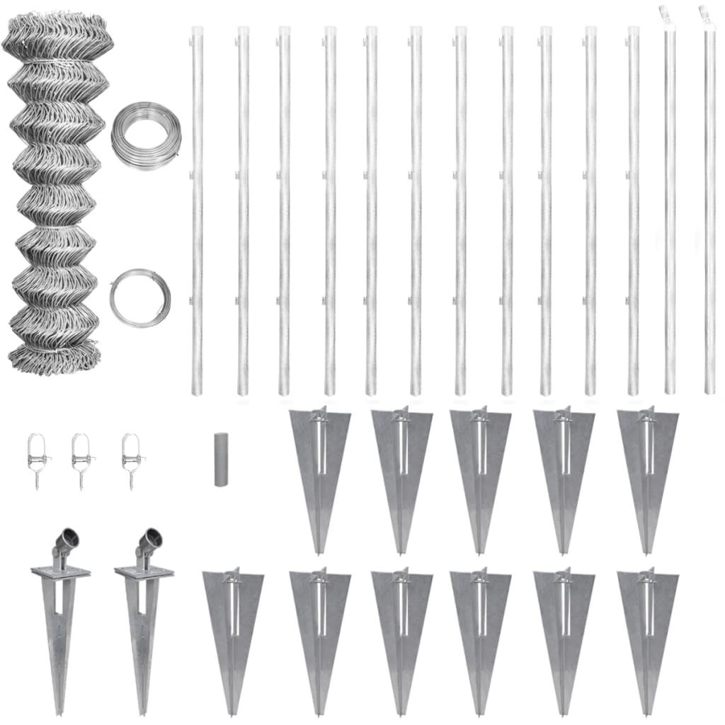 Maschendrahtzaun mit Pfosten Erdanker Verzinkter Stahl 25×1,25 m