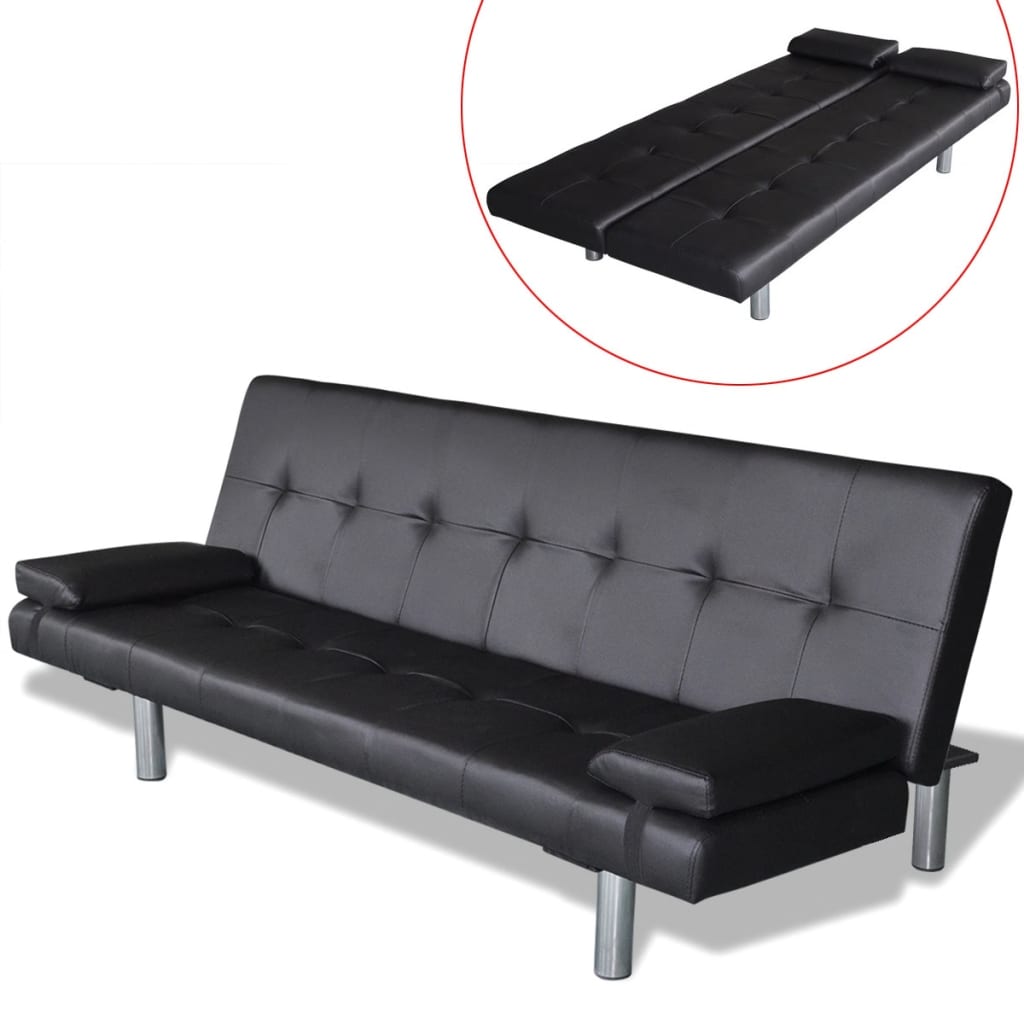 Schlafsofa mit zwei Kissen Kunstleder Verstellbar Schwarz