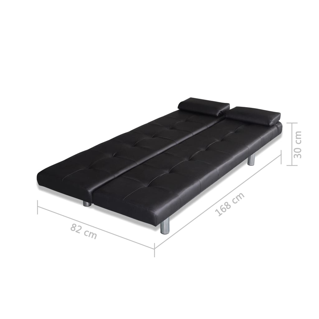 Schlafsofa mit zwei Kissen Kunstleder Verstellbar Schwarz