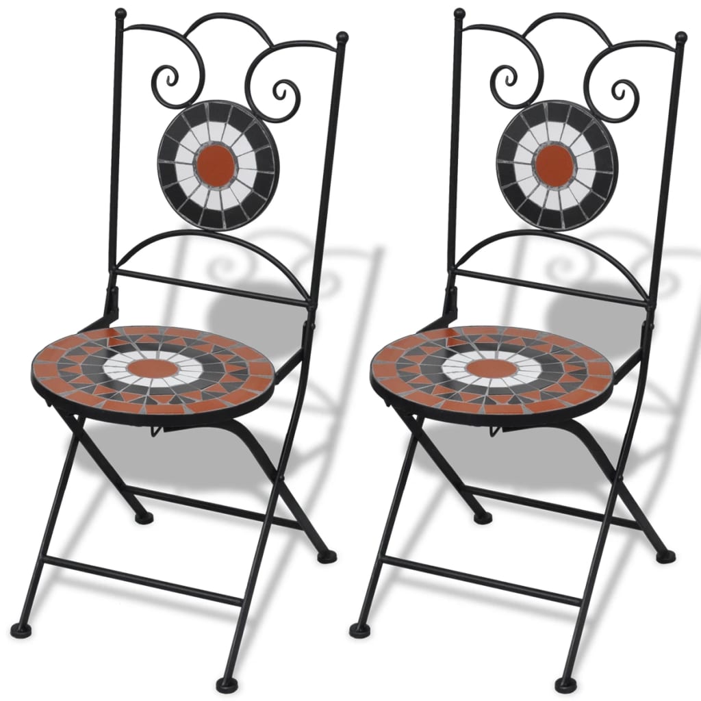 3-tlg. Bistro-Set Keramikfliese Terrakotta/Weiß