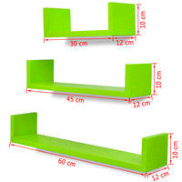 Thumbnail for 3er Set MDF Wandregal Hängeregal für Bücher/DVD, U-förmig, grün