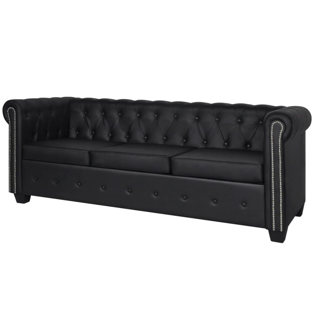 Chesterfield Sofa 3-Sitzer Kunstleder Schwarz