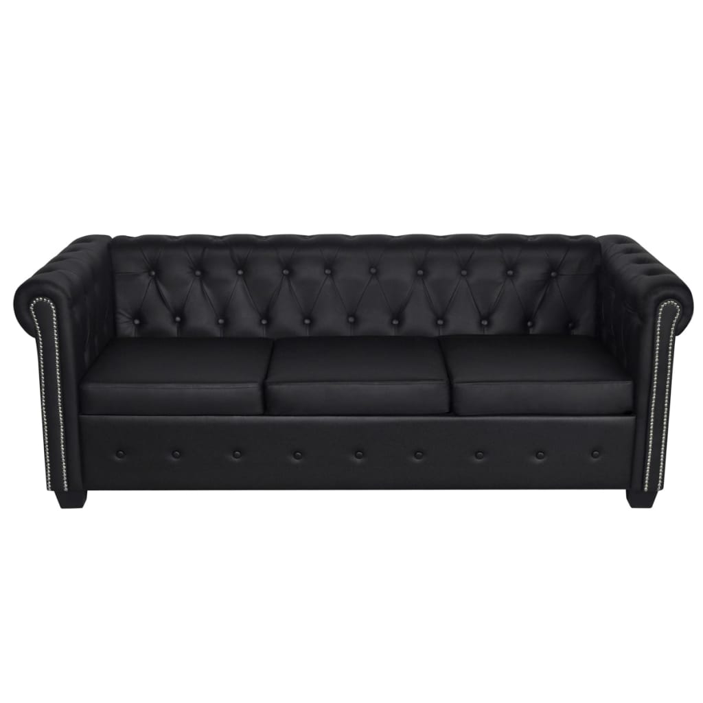 Chesterfield Sofa 3-Sitzer Kunstleder Schwarz