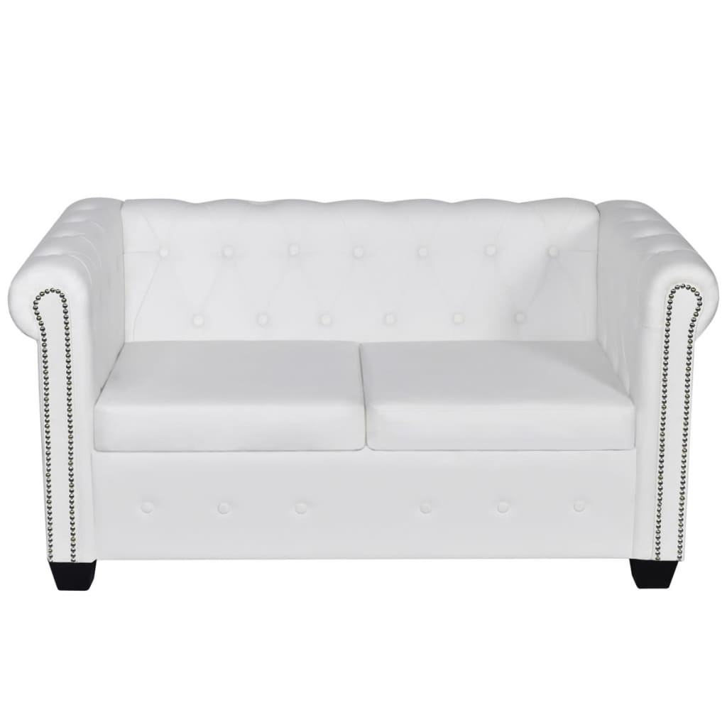 Chesterfield Sofa 2-Sitzer Kunstleder Weiß