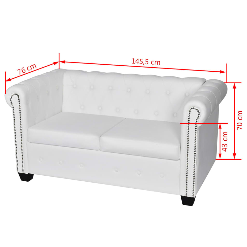 Chesterfield Sofa 2-Sitzer Kunstleder Weiß