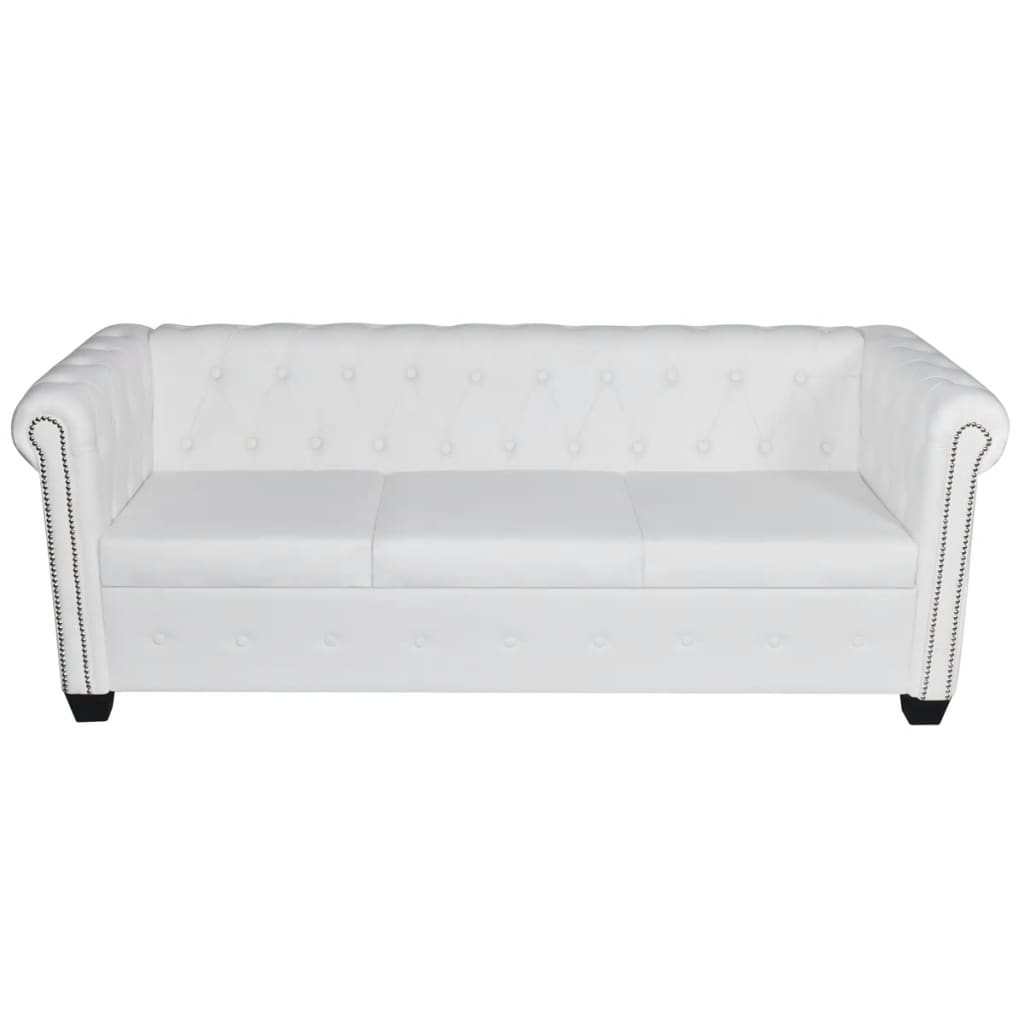 Chesterfield Sofa 3-Sitzer Kunstleder Weiß