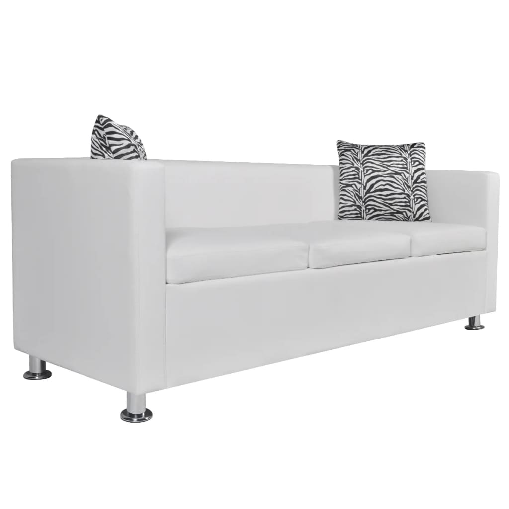 Sofa-Set Kunstleder 3-Sitzer + 2-Sitzer + Sessel Weiß