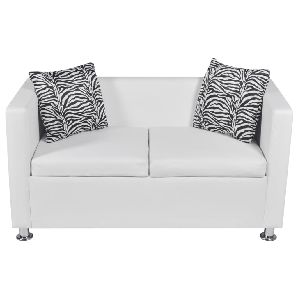 Sofa-Set Kunstleder 3-Sitzer + 2-Sitzer + Sessel Weiß