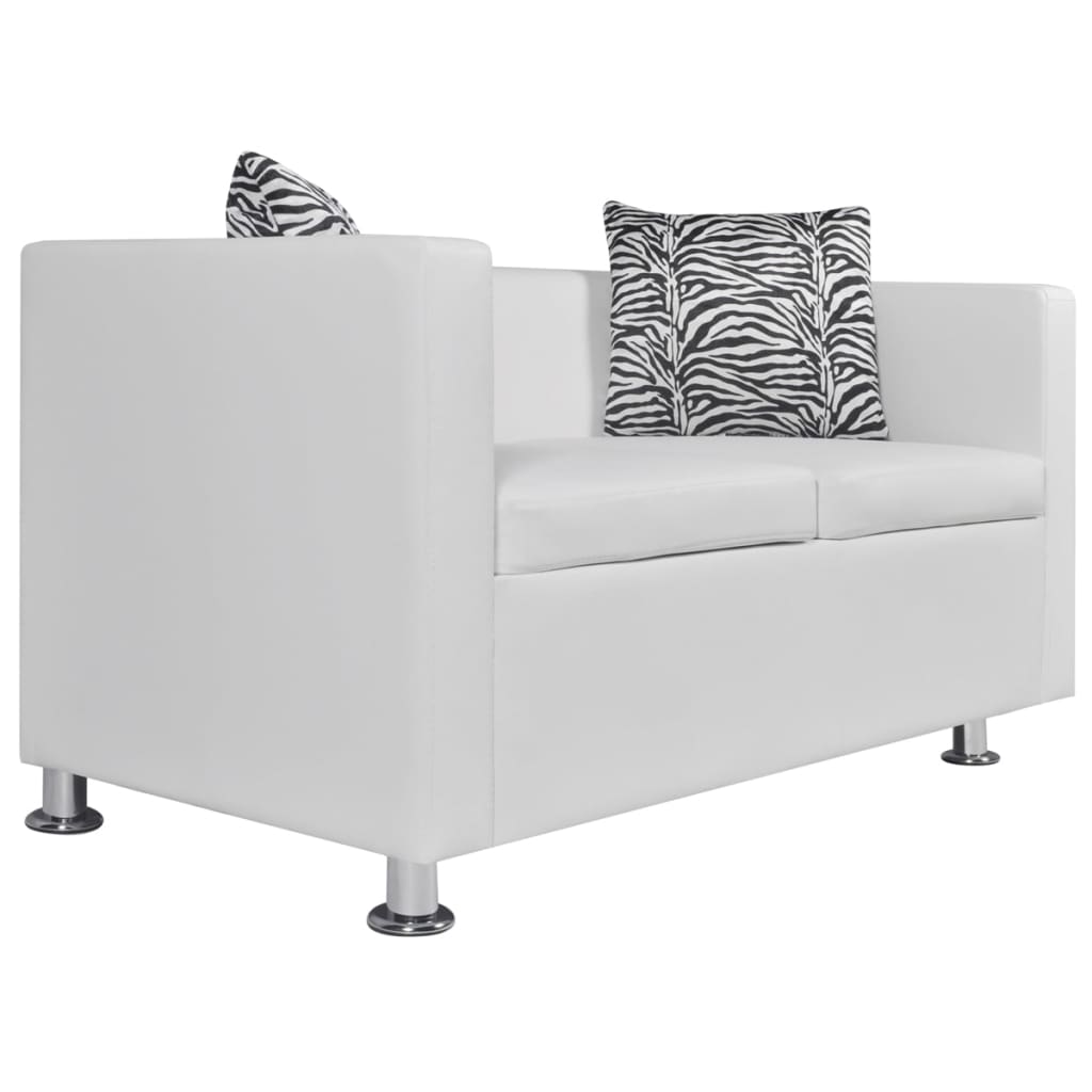 Sofa-Set Kunstleder 3-Sitzer + 2-Sitzer + Sessel Weiß
