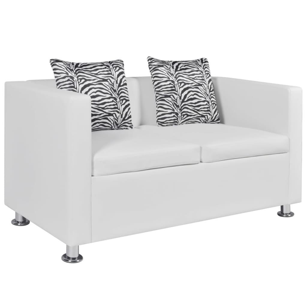 Sofa-Set Kunstleder 3-Sitzer + 2-Sitzer + Sessel Weiß