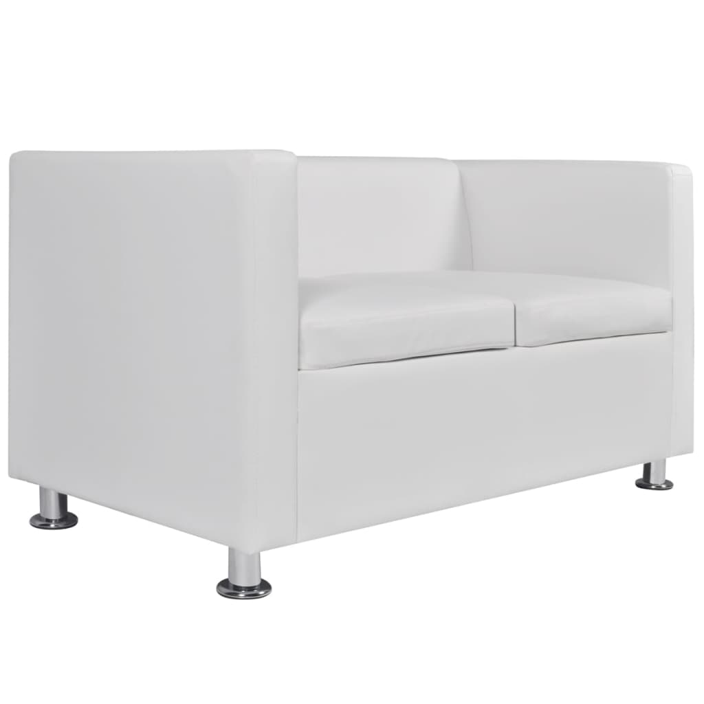 Sofa-Set Kunstleder 3-Sitzer + 2-Sitzer + Sessel Weiß