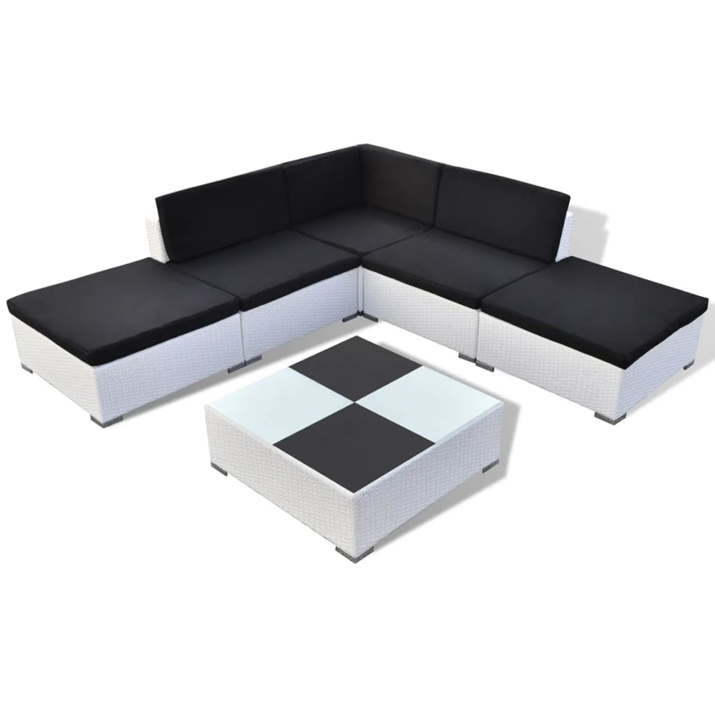 6-tlg. Garten-Lounge-Set mit Kissen Poly Rattan Weiß