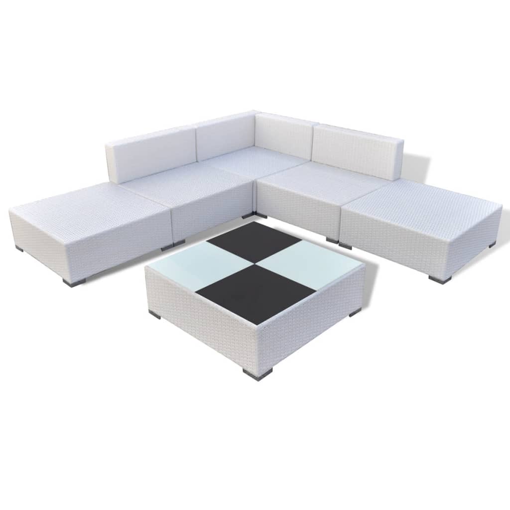 6-tlg. Garten-Lounge-Set mit Kissen Poly Rattan Weiß