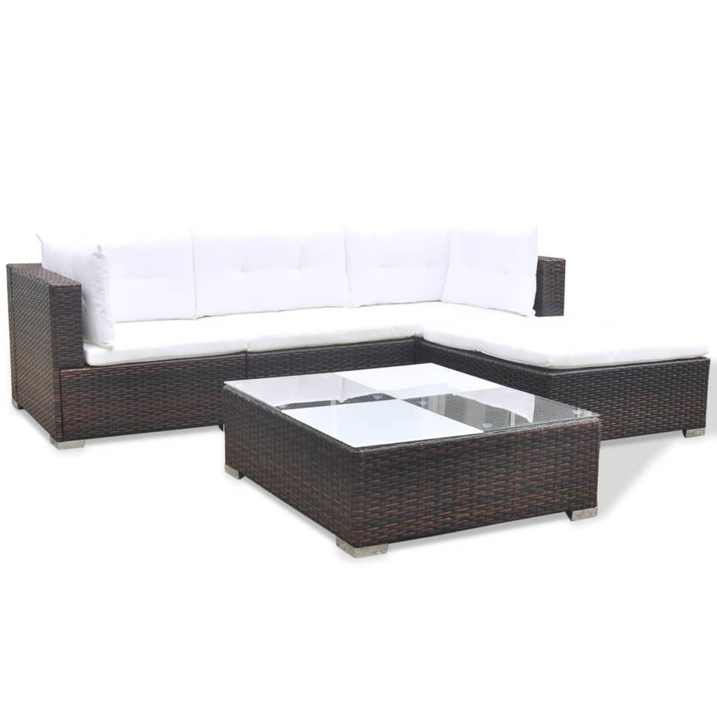 5-tlg. Garten-Lounge-Set mit Auflagen Poly Rattan Braun