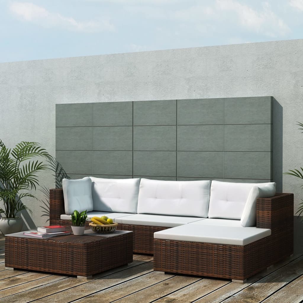 5-tlg. Garten-Lounge-Set mit Auflagen Poly Rattan Braun