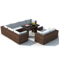 Thumbnail for 10-tlg. Garten-Lounge-Set mit Auflagen Poly Rattan Braun