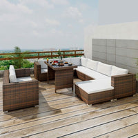 Thumbnail for 10-tlg. Garten-Lounge-Set mit Auflagen Poly Rattan Braun