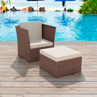 Thumbnail for Gartensessel mit Fußhocker Poly Rattan Braun