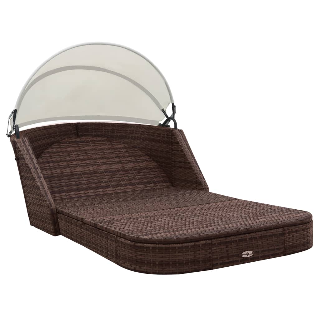 Sonnenliege mit Baldachin Poly Rattan Braun