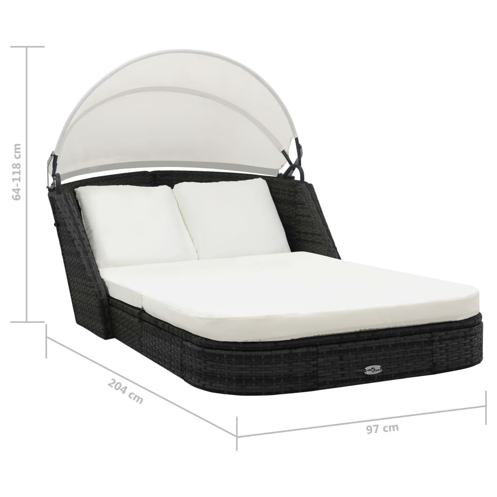 Sonnenliege mit Baldachin Poly Rattan Schwarz