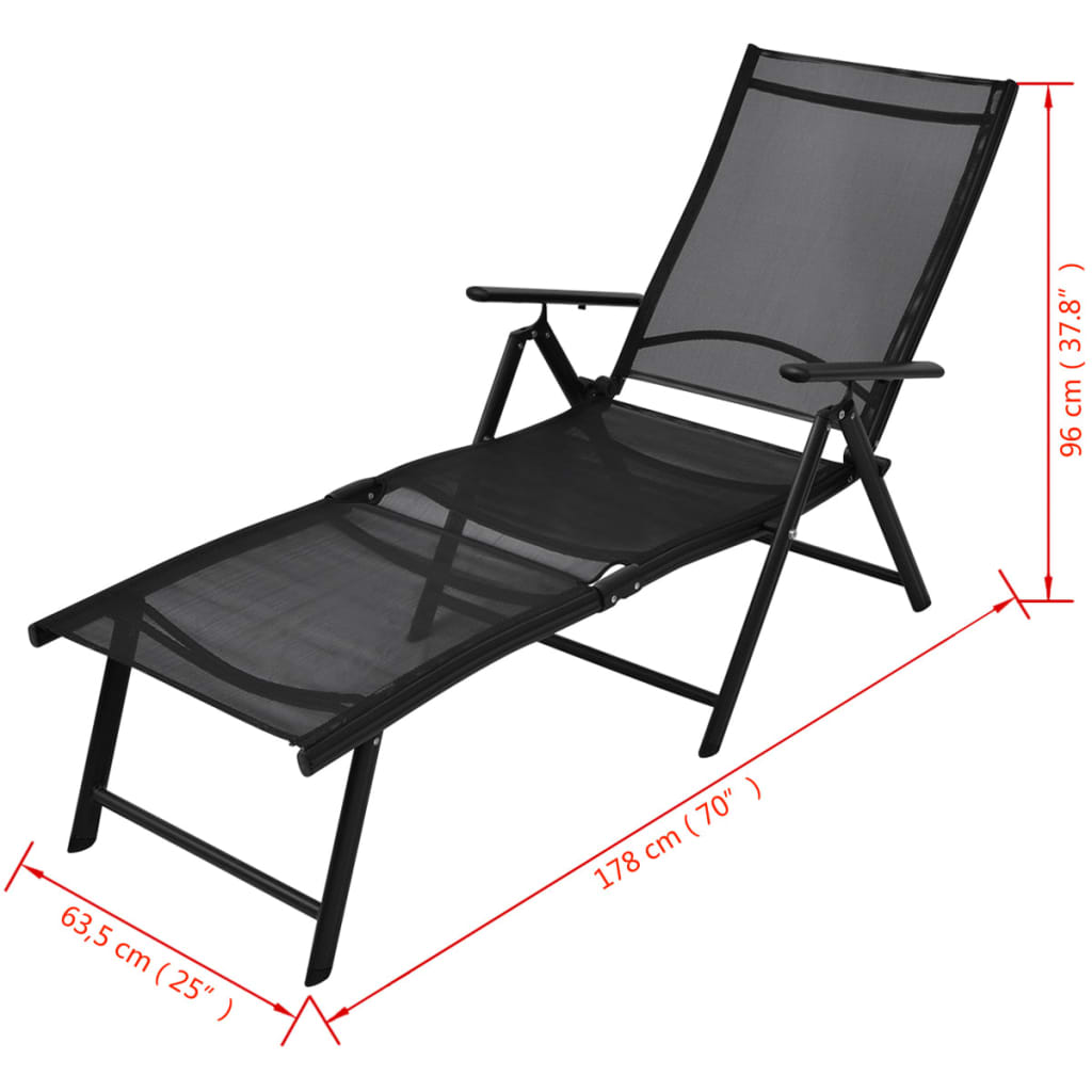Sonnenliege Klappbar Aluminium 178x63,5x96 cm Schwarz