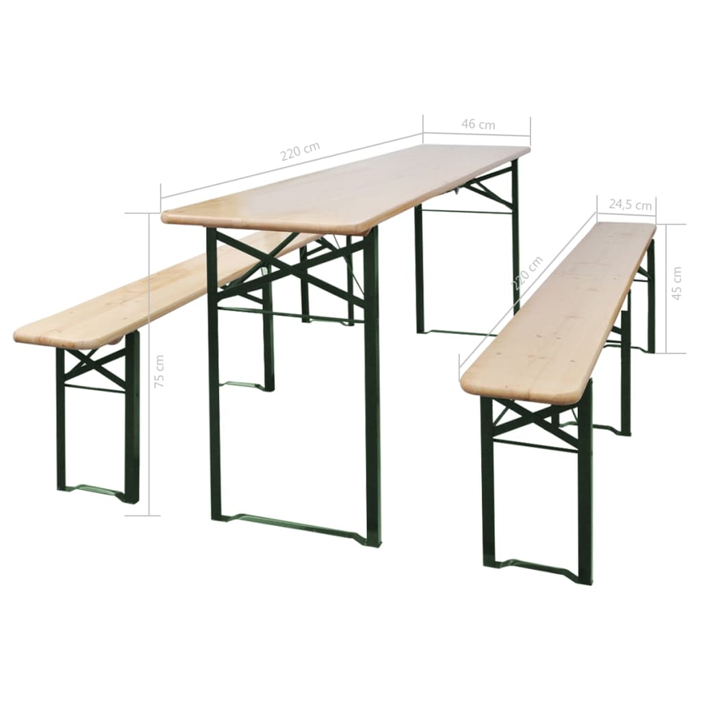Biertisch mit 2 Bänken Klappbar 220 cm Tannenholz