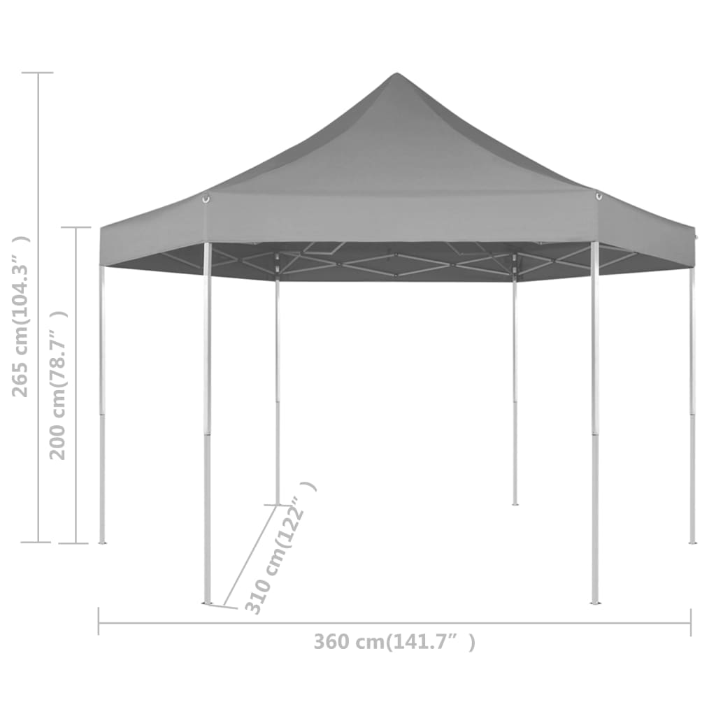 Pop-Up-Partyzelt Hexagonal Faltbar Grau 3,6x3,1 m