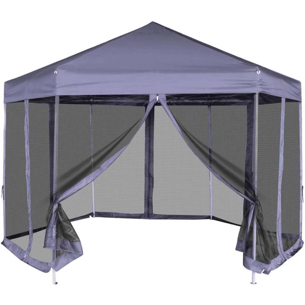 Sechseckiges Pop-Up Festzelt 6 Seitenwände Dunkelblau 3,6×3,1 m
