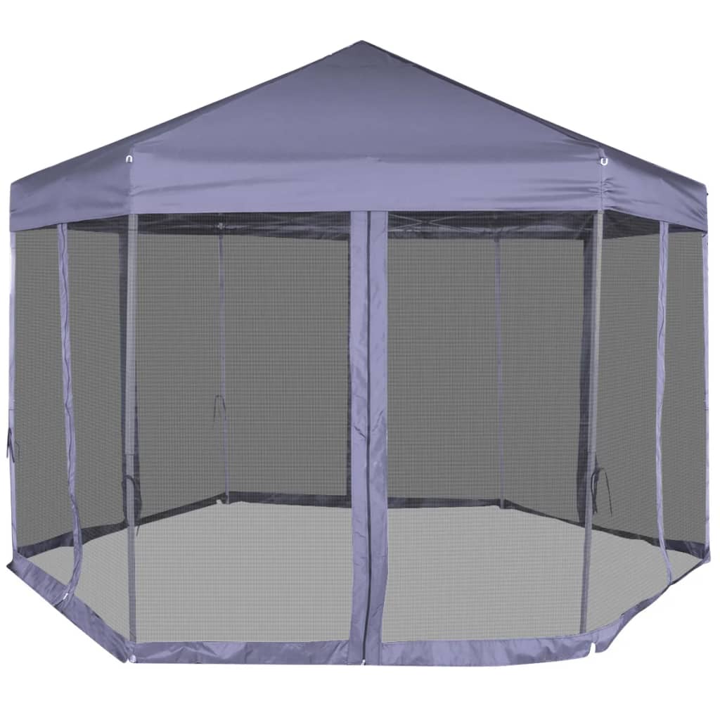Sechseckiges Pop-Up Festzelt 6 Seitenwände Dunkelblau 3,6×3,1 m