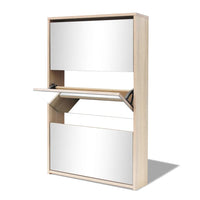 Thumbnail for Schuhschrank mit 3 Fächern Spiegel Eiche-Optik 63x17x102,5 cm