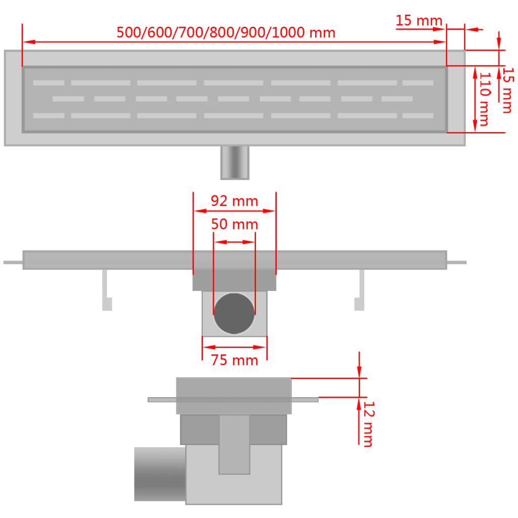 Gerade Duschrinne Wellen 730x140 mm Edelstahl