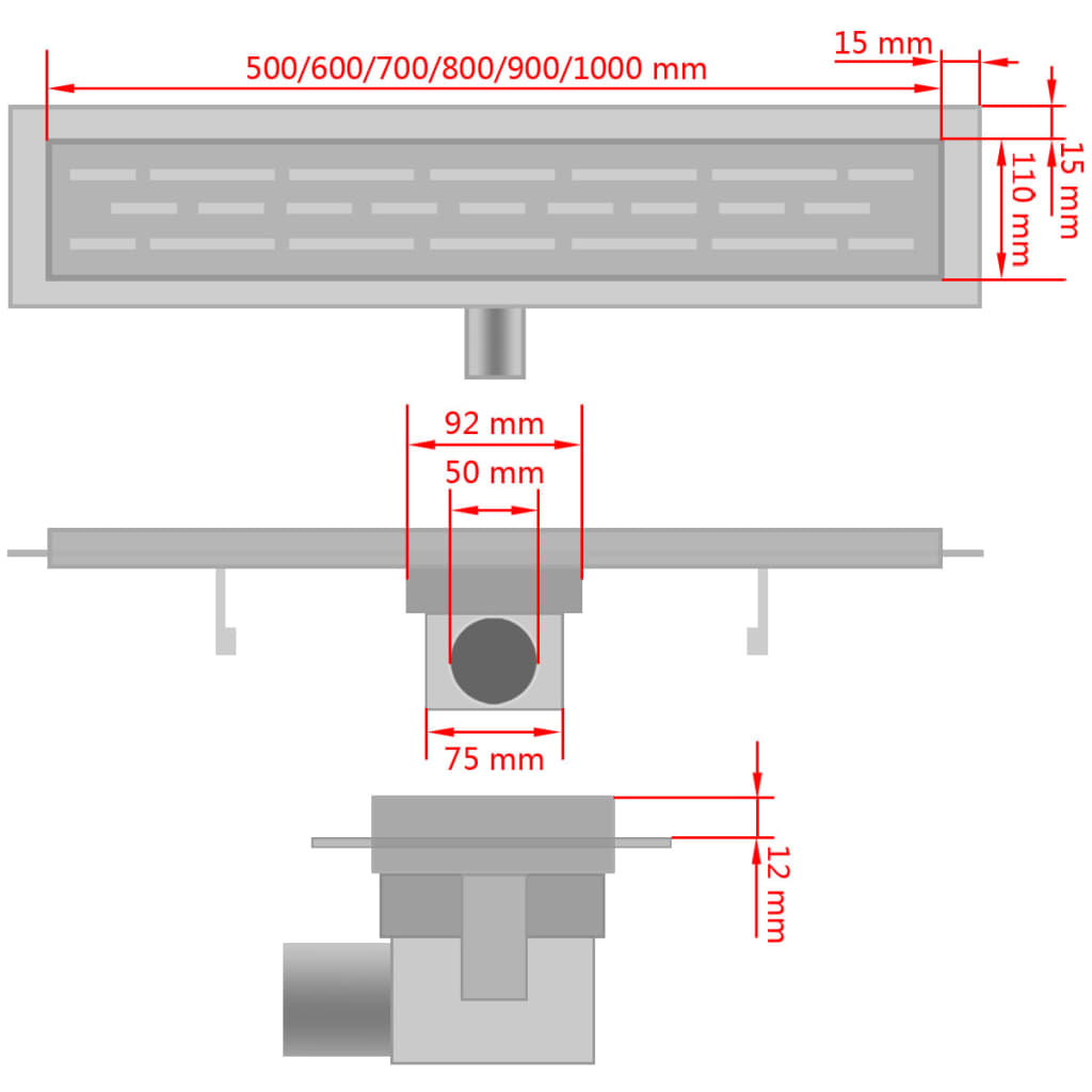 Gerade Duschrinne Wellen 930x140 mm Edelstahl