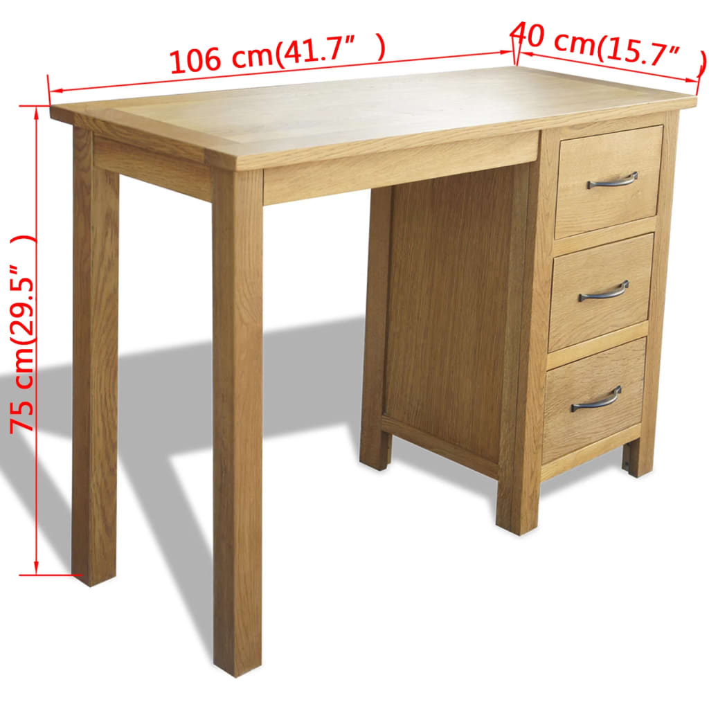 Schreibtisch mit 3 Schubladen 106x40x75 cm Massivholz Eiche