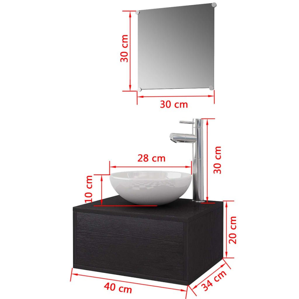 4-tlg. Badmöbel-Set mit Waschbecken und Wasserhahn Schwarz