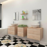 Thumbnail for 9-tlg. Badmöbel-Set mit Waschbecken und Wasserhahn Beige