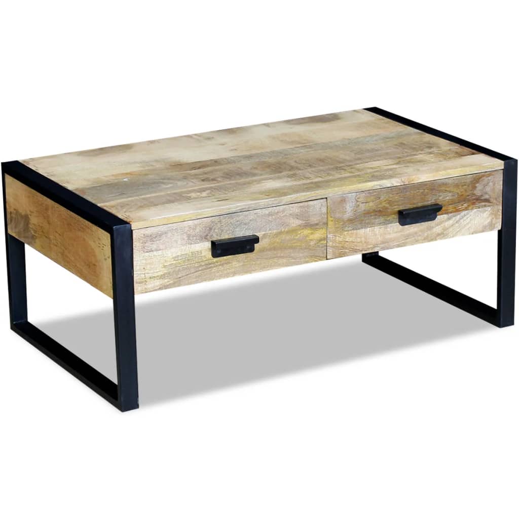 Couchtisch mit 2 Schubladen Mangoholz Massiv 100x60x40 cm