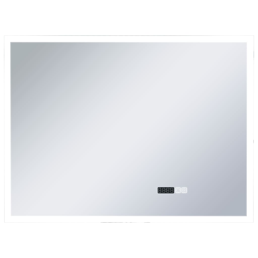 LED-Badspiegel mit Touch-Sensor und Zeitanzeige 80×60 cm