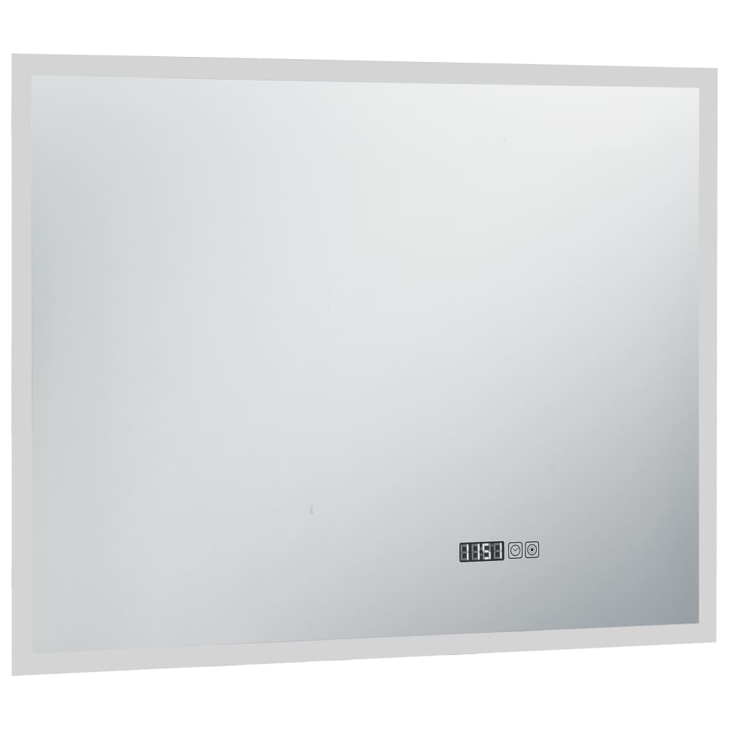 LED-Badspiegel mit Touch-Sensor und Zeitanzeige 80×60 cm